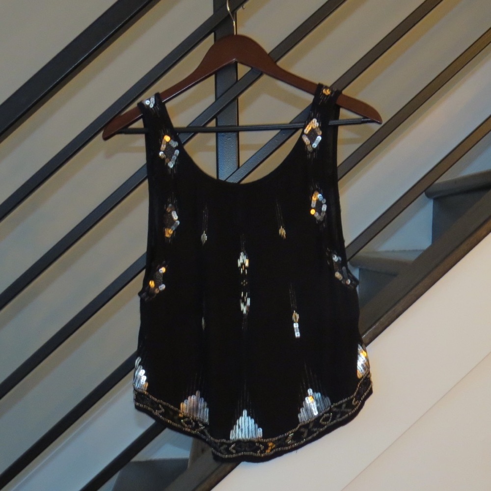 Black Free People tank with silver beading